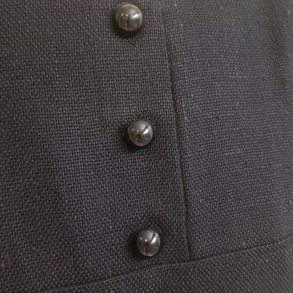 little black dress 1960s linen sleeveless M belted - Picture 4 of 8